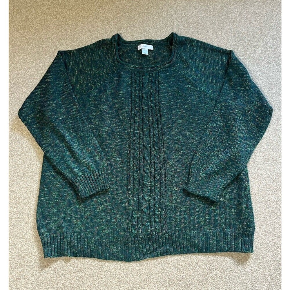 Womens size 2x pullover sweater CJ Banks color green with flecks long sleeves